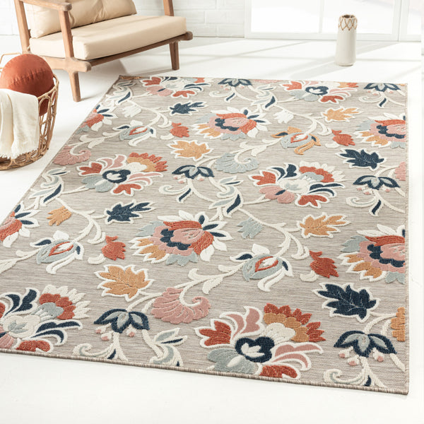 Homeroots 8' X 10' Blue And Gray Floral Stain Resistant Indoor Outdoor Area Rug  Polypropylene 483057