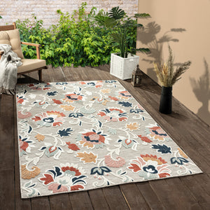 Homeroots 8' X 10' Blue And Gray Floral Stain Resistant Indoor Outdoor Area Rug  Polypropylene 483057