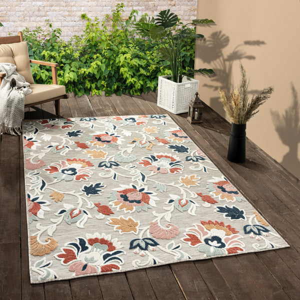 Homeroots 8' X 10' Blue And Gray Floral Stain Resistant Indoor Outdoor Area Rug  Polypropylene 483057