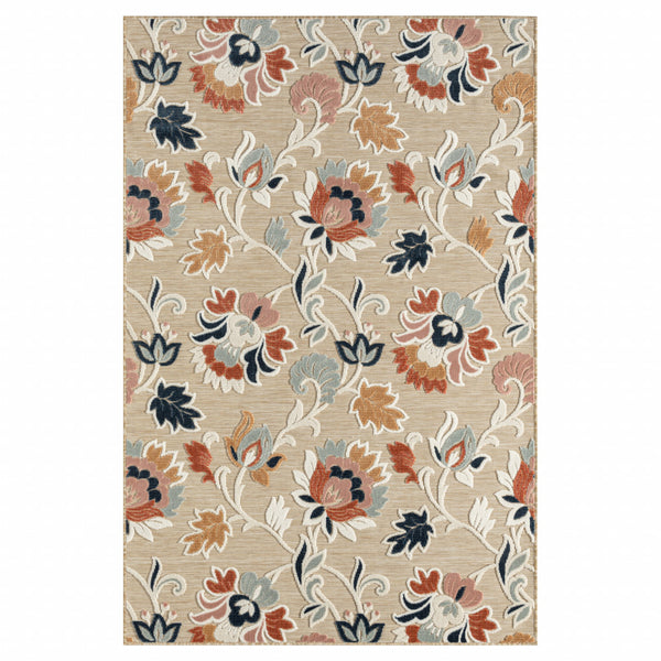 Homeroots 8' X 10' Blue And Beige Floral Stain Resistant Indoor Outdoor Area Rug  Polypropylene 483059