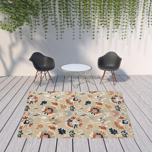Homeroots 8' X 10' Blue And Beige Floral Stain Resistant Indoor Outdoor Area Rug  Polypropylene 483059