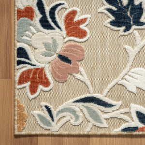 Homeroots 8' X 10' Blue And Beige Floral Stain Resistant Indoor Outdoor Area Rug  Polypropylene 483059