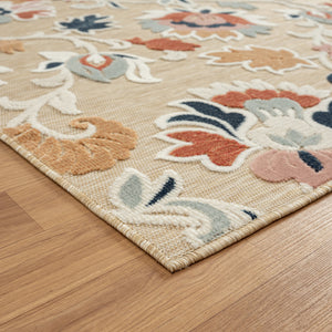 Homeroots 8' X 10' Blue And Beige Floral Stain Resistant Indoor Outdoor Area Rug  Polypropylene 483059