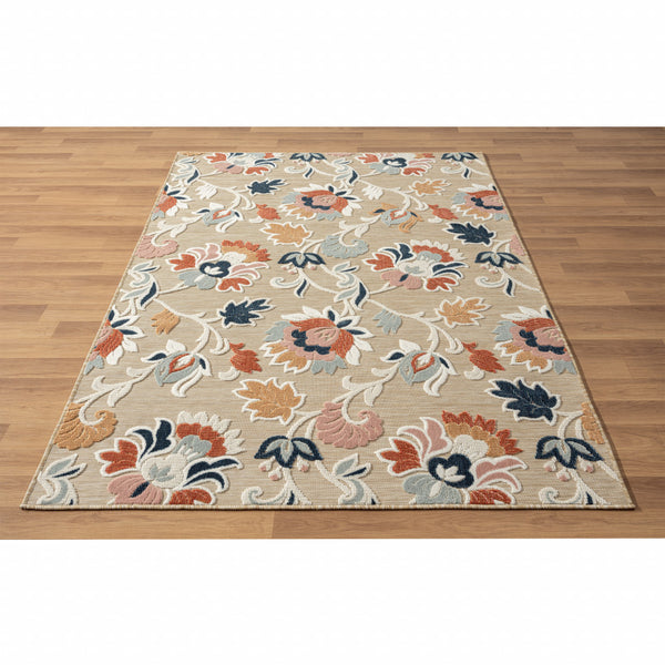 Homeroots 8' X 10' Blue And Beige Floral Stain Resistant Indoor Outdoor Area Rug  Polypropylene 483059
