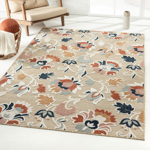 Homeroots 8' X 10' Blue And Beige Floral Stain Resistant Indoor Outdoor Area Rug  Polypropylene 483059