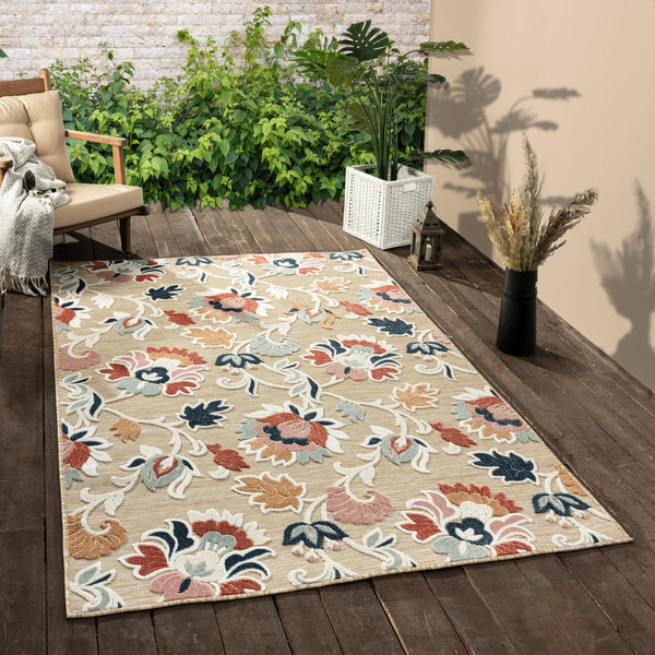 Homeroots 8' X 10' Blue And Beige Floral Stain Resistant Indoor Outdoor Area Rug  Polypropylene 483059
