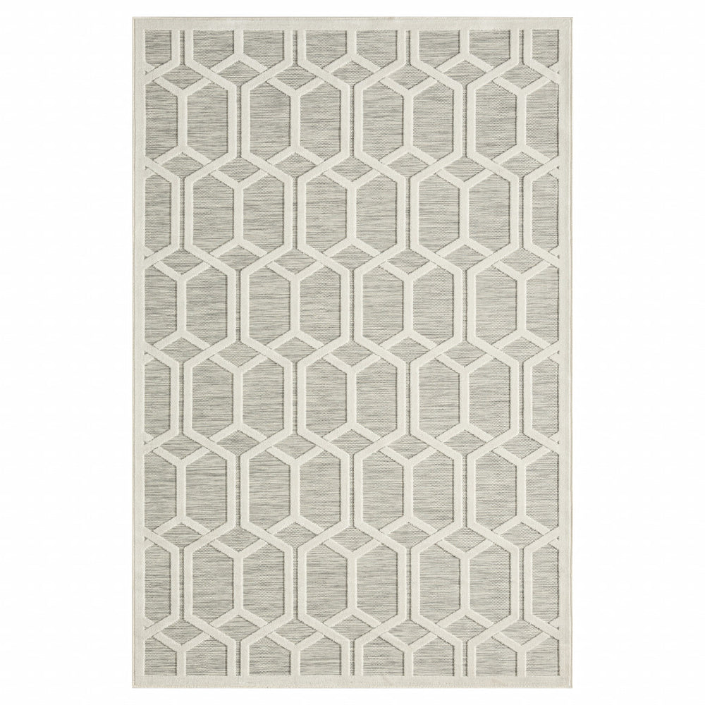 Homeroots 8' X 10' Gray And Ivory Geometric Stain Resistant Indoor Outdoor Area Rug  Polypropylene 483061