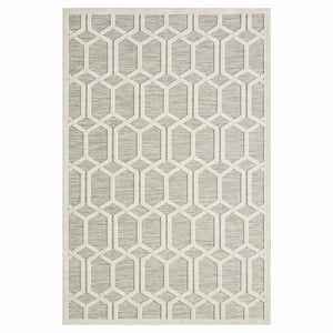 Homeroots 8' X 10' Gray And Ivory Geometric Stain Resistant Indoor Outdoor Area Rug  Polypropylene 483061