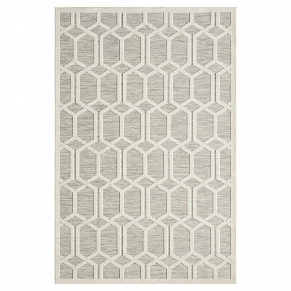 Homeroots 8' X 10' Gray And Ivory Geometric Stain Resistant Indoor Outdoor Area Rug  Polypropylene 483061