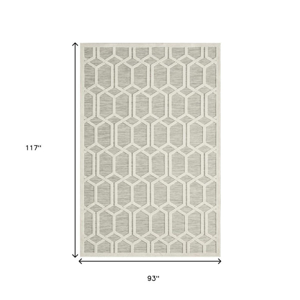 HomeRoots 8' x 10' Gray and Ivory Area Rug - Modern Geometric Design for Indoor and Outdoor Elegance & Durability 483061