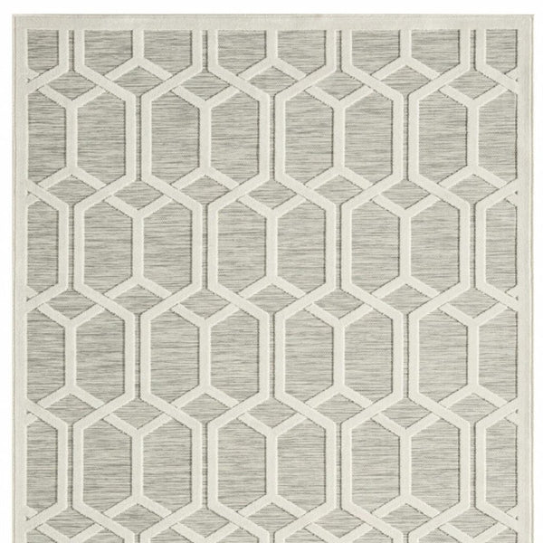 HomeRoots 8' x 10' Gray and Ivory Area Rug - Modern Geometric Design for Indoor and Outdoor Elegance & Durability 483061