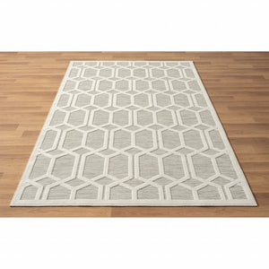 Homeroots 8' X 10' Gray And Ivory Geometric Stain Resistant Indoor Outdoor Area Rug  Polypropylene 483061