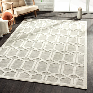 Homeroots 8' X 10' Gray And Ivory Geometric Stain Resistant Indoor Outdoor Area Rug  Polypropylene 483061