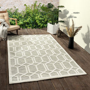 Homeroots 8' X 10' Gray And Ivory Geometric Stain Resistant Indoor Outdoor Area Rug  Polypropylene 483061