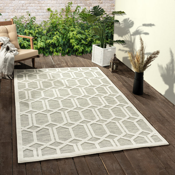 Homeroots 8' X 10' Gray And Ivory Geometric Stain Resistant Indoor Outdoor Area Rug  Polypropylene 483061