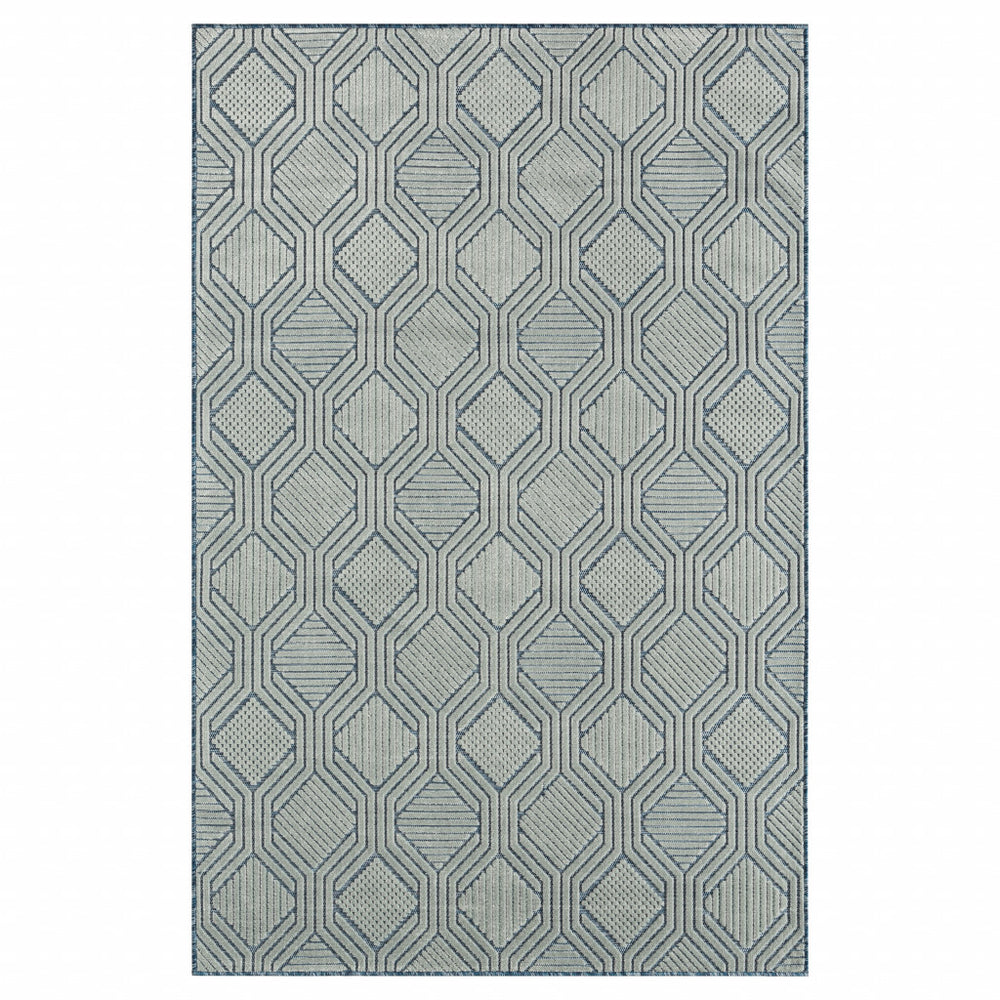 Homeroots 5' X 7' Light Blue And Navy Geometric Stain Resistant Area Rug  Polypropylene 483062