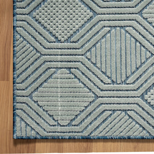 Homeroots 5' X 7' Light Blue And Navy Geometric Stain Resistant Area Rug  Polypropylene 483062