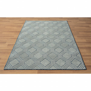 Homeroots 5' X 7' Light Blue And Navy Geometric Stain Resistant Area Rug  Polypropylene 483062