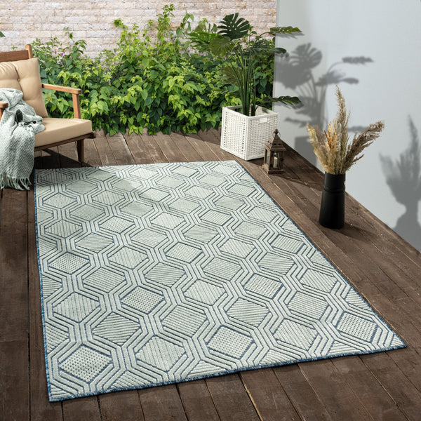 Homeroots 5' X 7' Light Blue And Navy Geometric Stain Resistant Area Rug  Polypropylene 483062