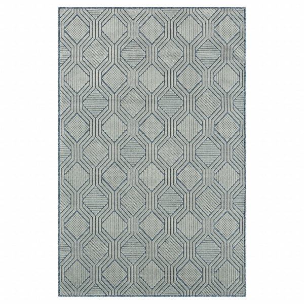 Homeroots 8' X 10' Blue Geometric Stain Resistant Indoor Outdoor Area Rug  Polypropylene 483063