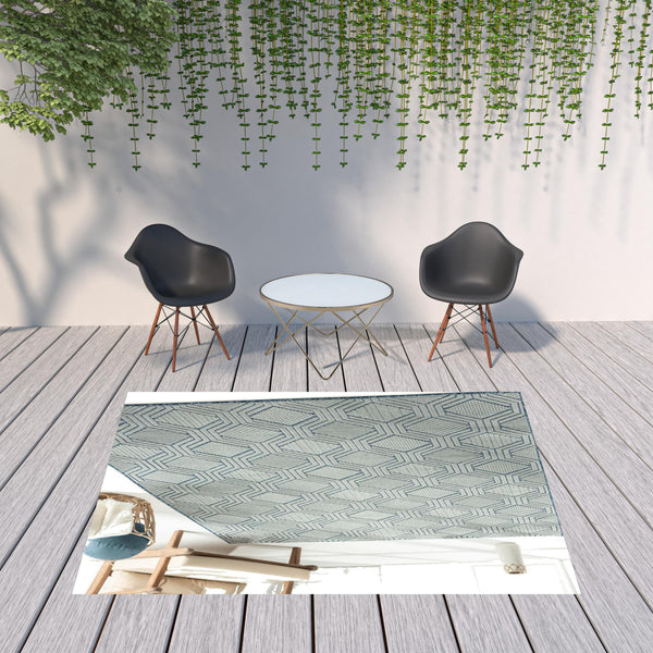 Homeroots 8' X 10' Blue Geometric Stain Resistant Indoor Outdoor Area Rug  Polypropylene 483063