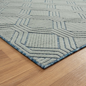 Homeroots 8' X 10' Blue Geometric Stain Resistant Indoor Outdoor Area Rug  Polypropylene 483063