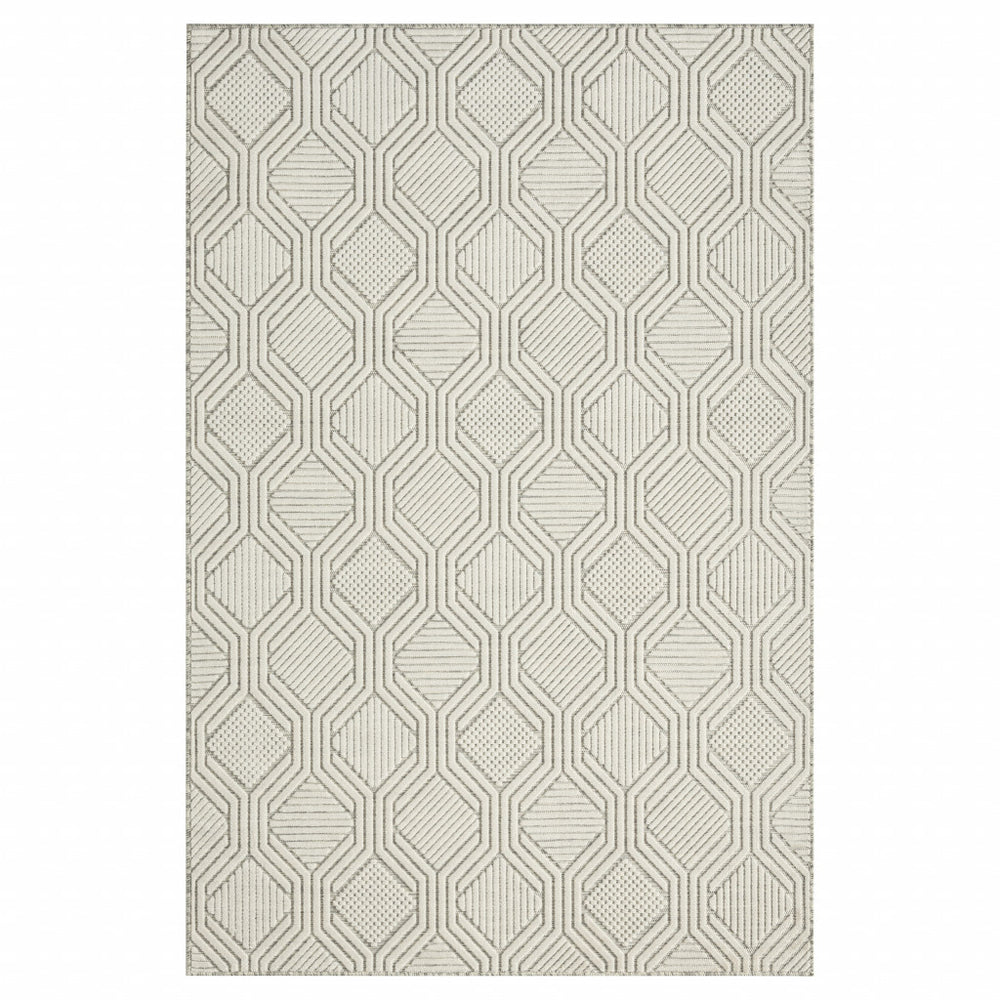 Homeroots 8' X 10' Gray And Ivory Geometric Stain Resistant Indoor Outdoor Area Rug  Polypropylene 483065