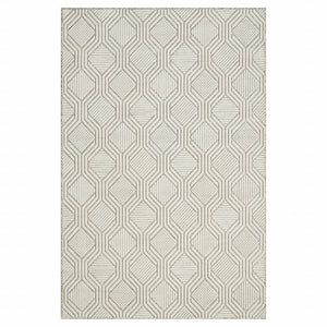 Homeroots 8' X 10' Gray And Ivory Geometric Stain Resistant Indoor Outdoor Area Rug  Polypropylene 483065
