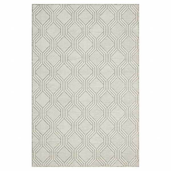 Homeroots 8' X 10' Gray And Ivory Geometric Stain Resistant Indoor Outdoor Area Rug  Polypropylene 483065