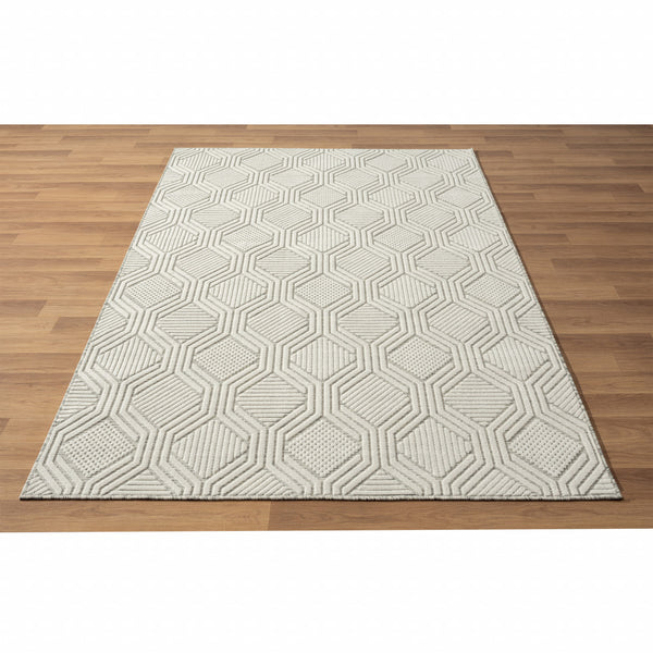 Homeroots 8' X 10' Gray And Ivory Geometric Stain Resistant Indoor Outdoor Area Rug  Polypropylene 483065