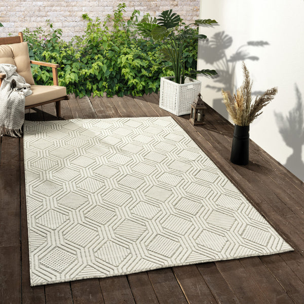 Homeroots 8' X 10' Gray And Ivory Geometric Stain Resistant Indoor Outdoor Area Rug  Polypropylene 483065