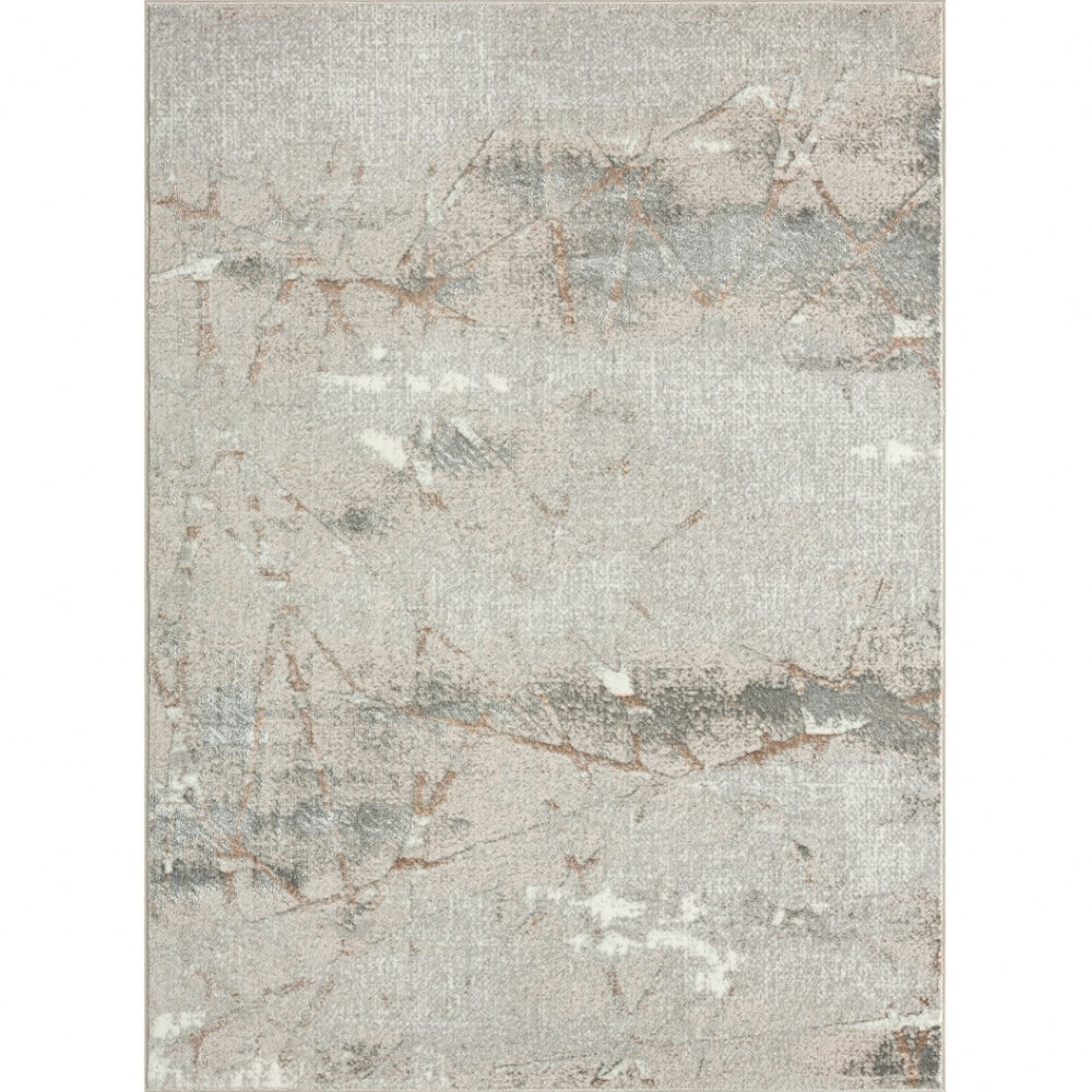 HomeRoots 5' Abstract Stain-Resistant Area Rug in Beige, Gray, and Brown for Contemporary Home Décor Solutions 5' X 7' 483066