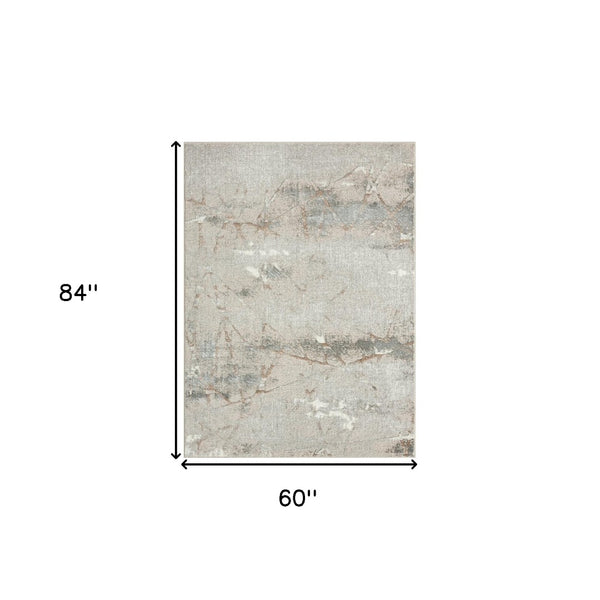 HomeRoots 5' Abstract Stain-Resistant Area Rug in Beige, Gray, and Brown for Contemporary Home Décor Solutions 5' X 7' 483066