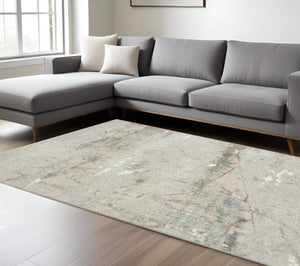 HomeRoots 5' Abstract Stain-Resistant Area Rug in Beige, Gray, and Brown for Contemporary Home Décor Solutions 7' X 9' 483067