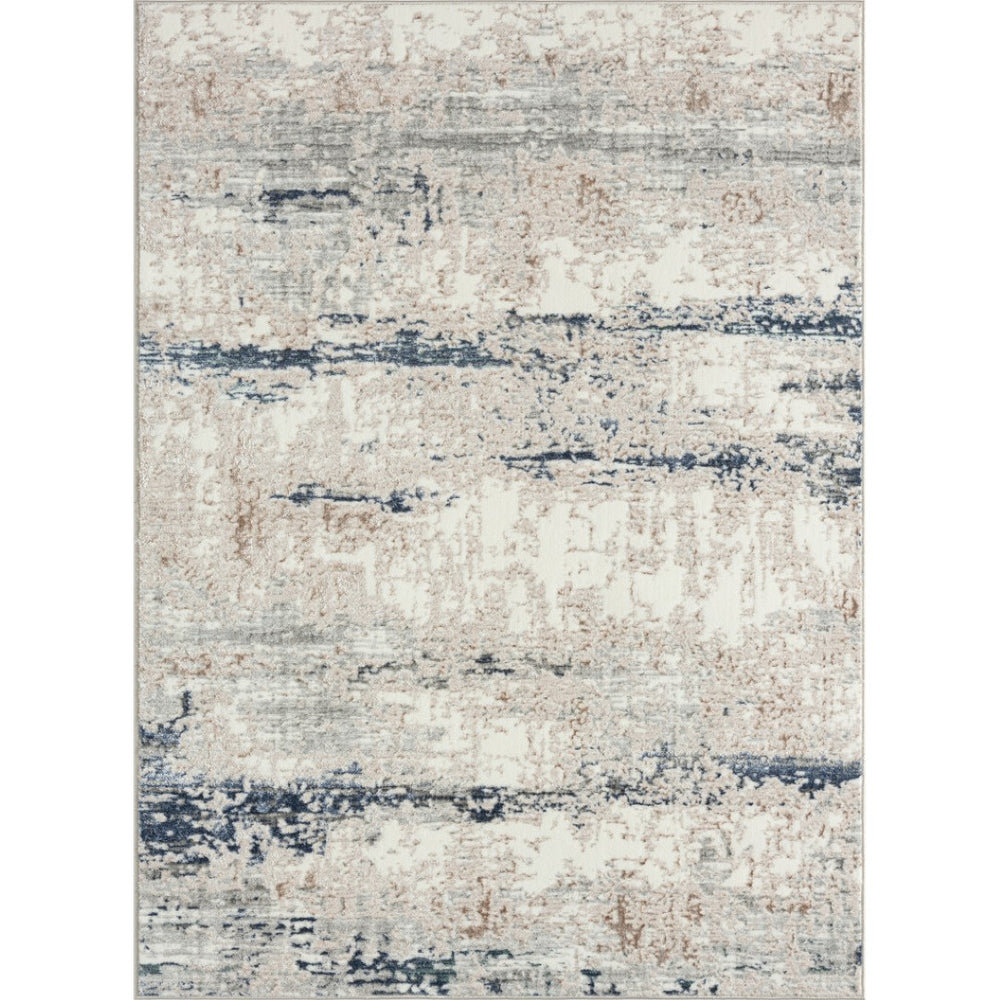 HomeRoots 5' Elegant Turkish Abstract Area Rug in Beige, Cream, Blue, and Gray – Stain Resistant for Modern Homes 5' X 7' 483068