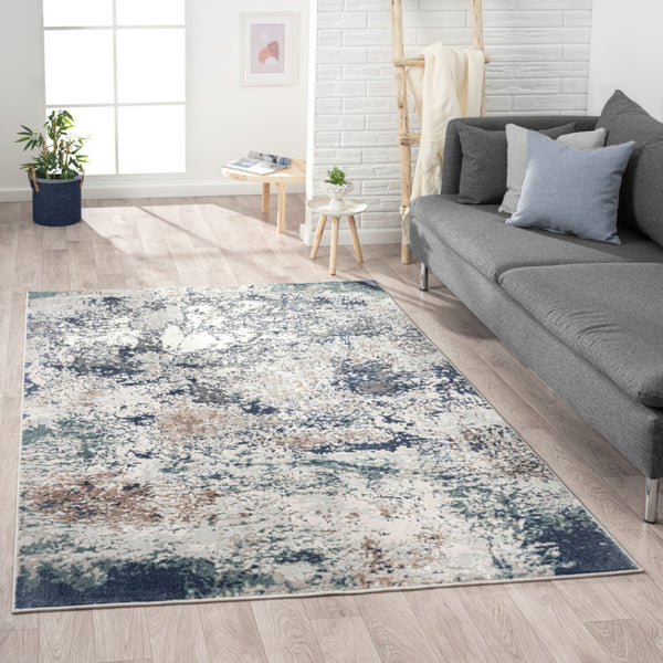 HomeRoots 7' Abstract Blue and Gray Stain Resistant Area Rug - Modern Design for Stylish, Easy Care Spaces 7' X 9' 483075
