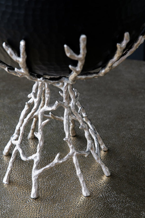 English Elm 11x11x13.8" Aluminum Twig Stand Bowl Nickel Matte Black Organic Modern Centerpiece W2078P489709