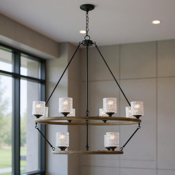 Black Twelve Light Dimmable Chandelier with Candle Arms and Elegant White Shades