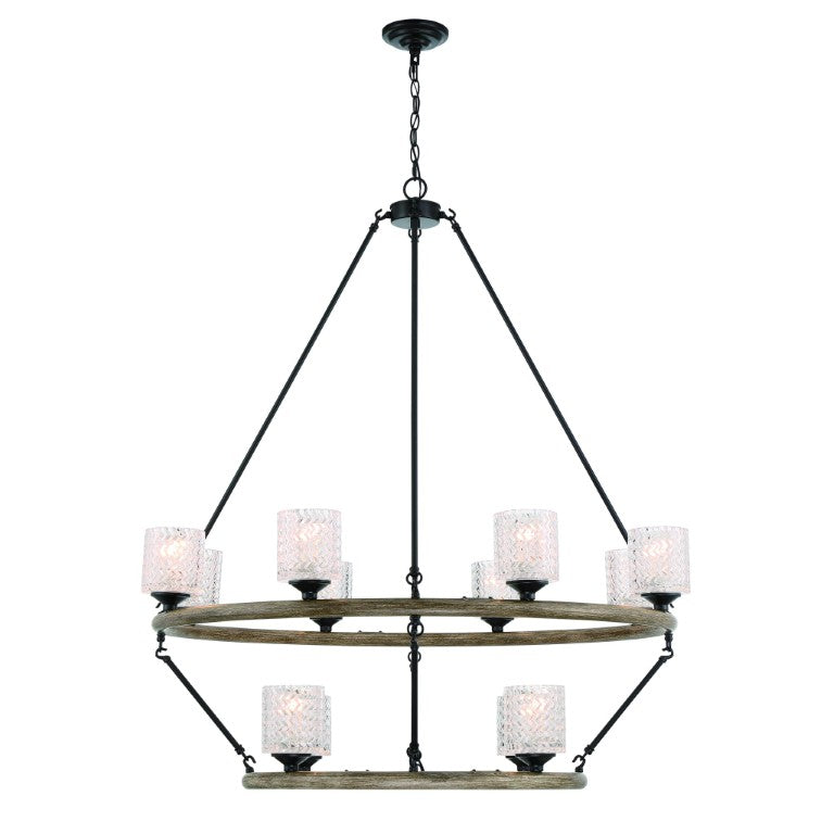 HomeRoots Black Twelve Light Dimmable Chandelier with Candle Arms and Elegant White Shades 483106