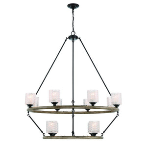 HomeRoots Black Twelve Light Dimmable Chandelier with Candle Arms and Elegant White Shades 483106