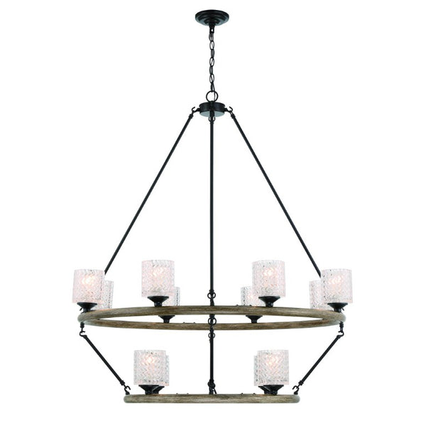 HomeRoots Black Twelve Light Dimmable Chandelier with Candle Arms and Elegant White Shades 483106