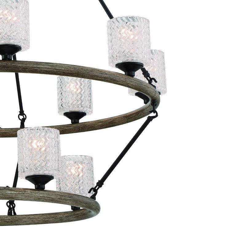 HomeRoots Black Twelve Light Dimmable Chandelier with Candle Arms and Elegant White Shades 483106