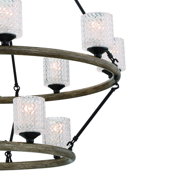 Black Twelve Light Dimmable Chandelier with Candle Arms and Elegant White Shades