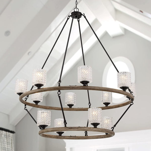 Black Twelve Light Dimmable Chandelier with Candle Arms and Elegant White Shades
