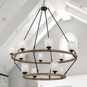 Black Twelve Light Dimmable Chandelier with Candle Arms and Elegant White Shades
