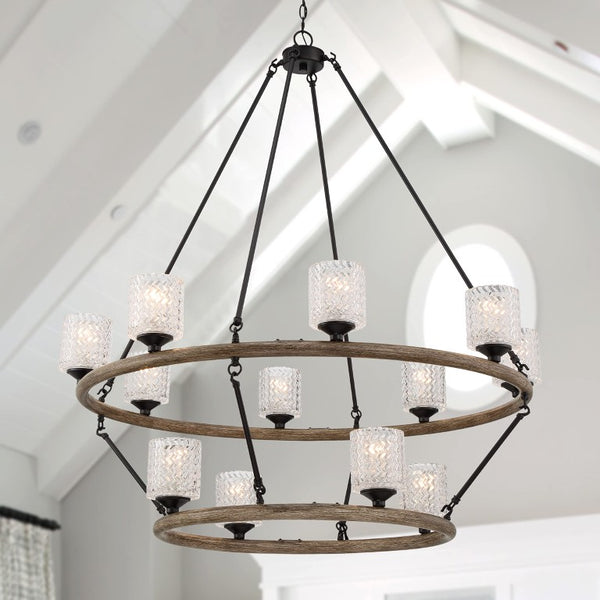 Black Twelve Light Dimmable Chandelier with Candle Arms and Elegant White Shades