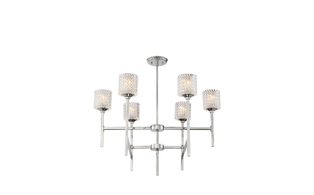 HomeRoots Silver Six Light Dimmable Chandelier with Clear Glass Shades for Elegant Dining Rooms 483111