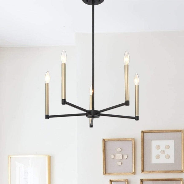 Candle Style Five Light Dimmable Metal Chandelier Elegant Glam Fixture for Dining Rooms