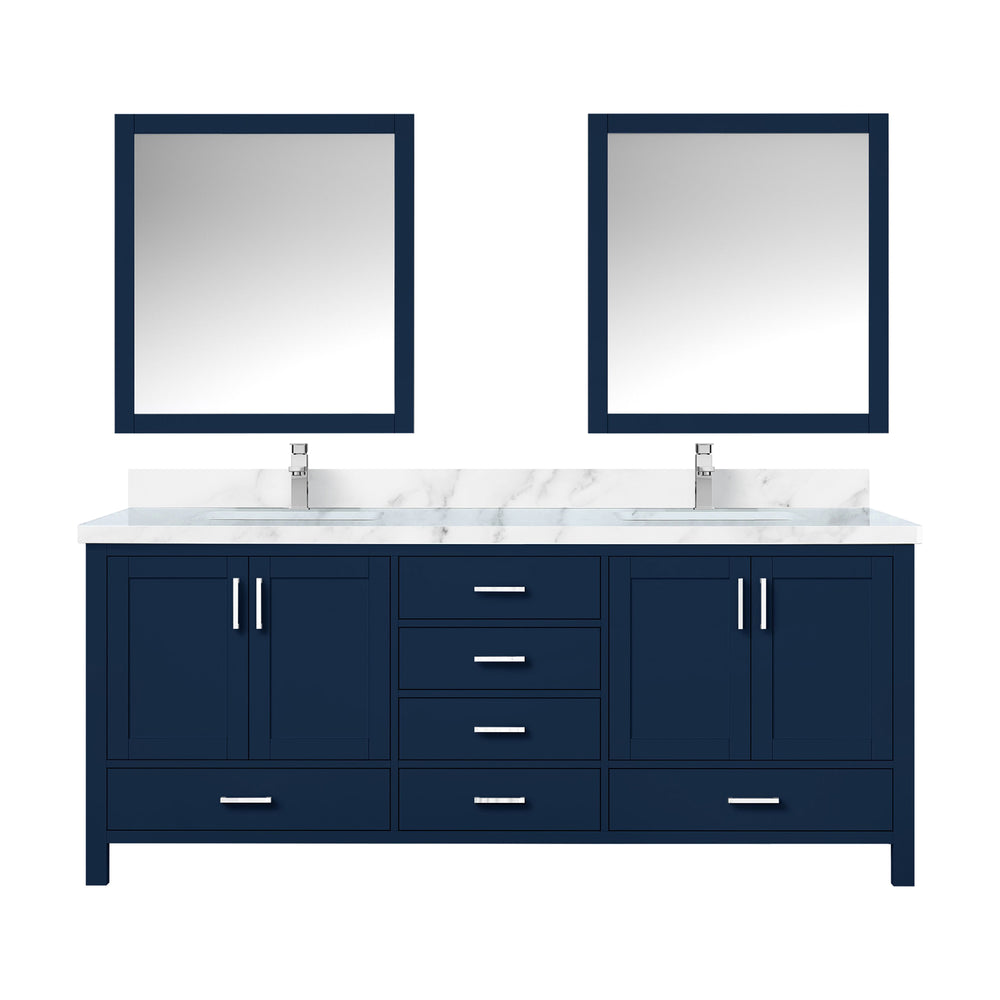 English Elm Navy Double Bath Vanity 80" W x 22" D with Carrara Marble Top, Chrome Faucet Set, 30" Mirrors, Durable Surface B2731S01060