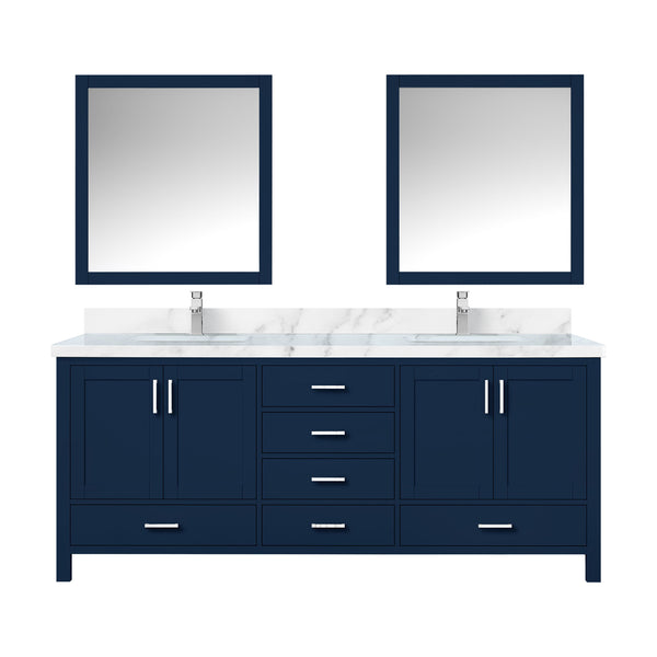 English Elm Navy Double Bath Vanity 80" W x 22" D with Carrara Marble Top, Chrome Faucet Set, 30" Mirrors, Durable Surface B2731S01060